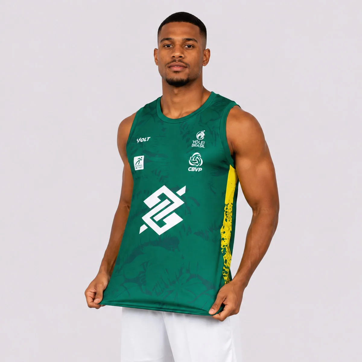 Brasilien Beachvolleyball 2026 Grünes Ärmelloses Trikot, Volei Brasil CBVP Tanktop, Atmungsaktives Athletisches Trainingshemd für Herren – Detail 2