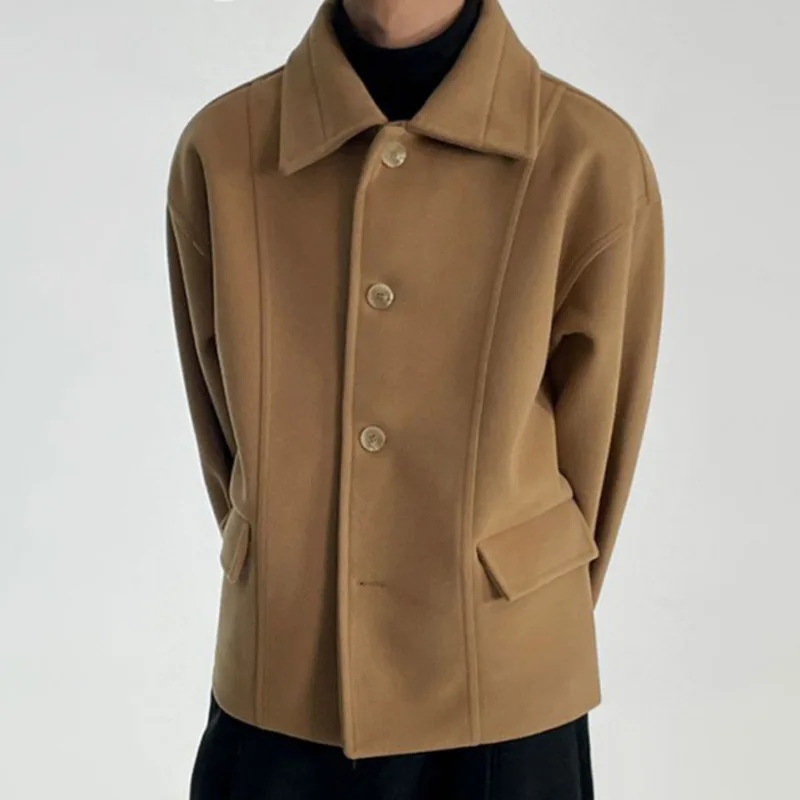IEFB Winter Men\'s Woolen Jacket Solid Color Thickened Coat Korean Style Loose Casual Outerwear Fashion 2023 New Clothing 9C3210