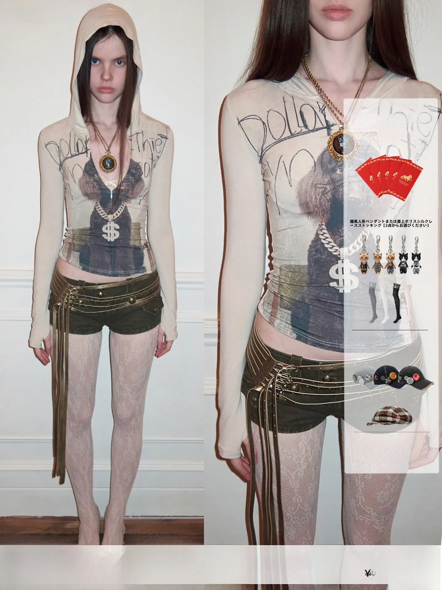 

JINN STUDIO Women's Slim Fit Long Sve Dog Love Letter Print Hooded Zipper T-irt Casual Sle Versatile Top