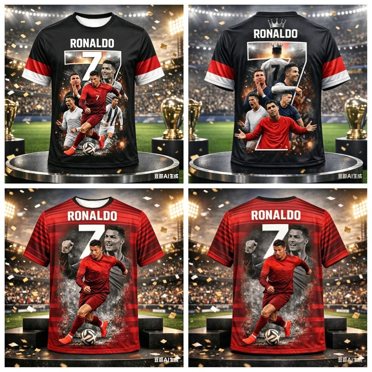 A Must-have for Fans' Families! Adult and Children's Parent-child CR7 3D Print Short-sleeve Supportive Sports Casual Wear
