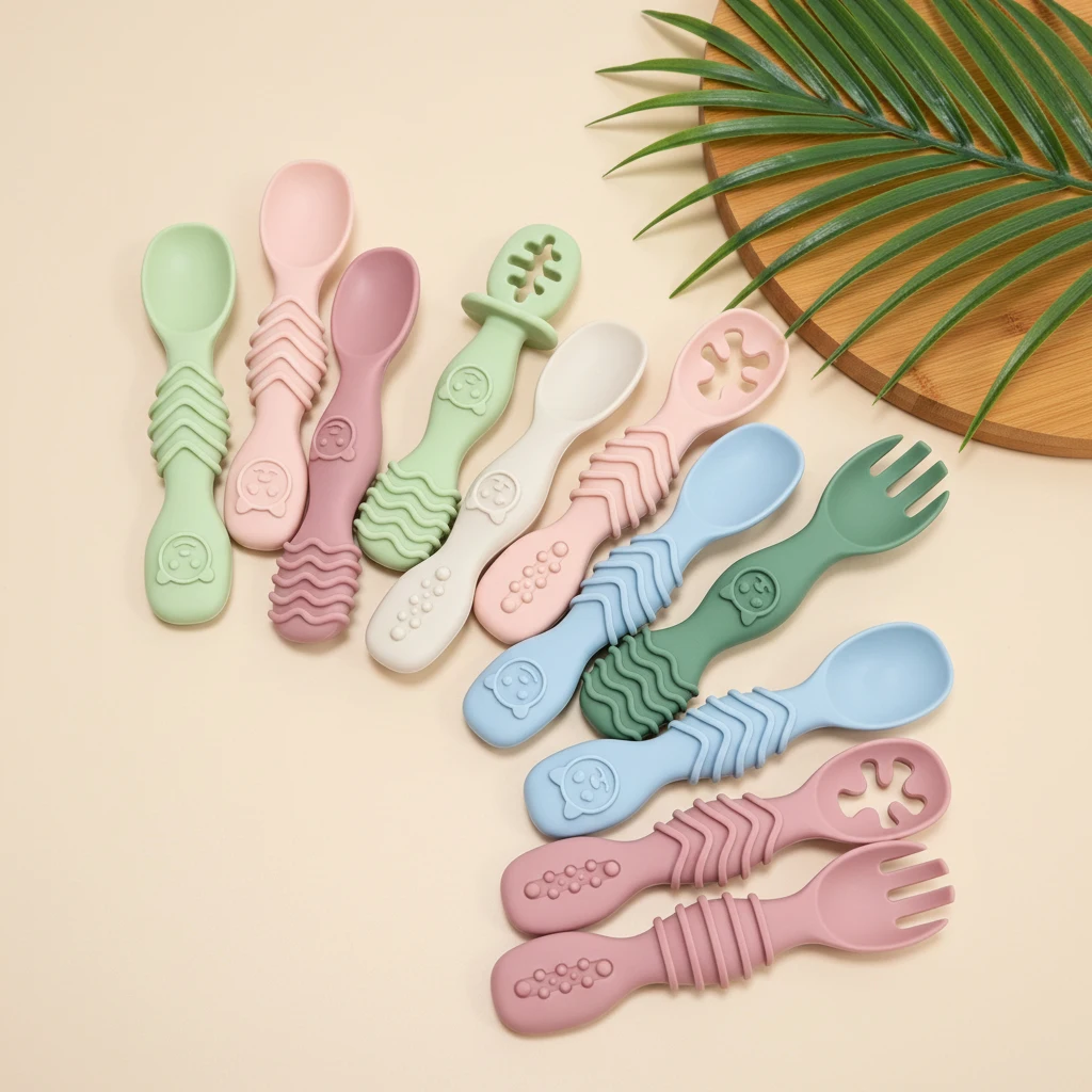 6pcs Hollow-out Silicone Baby Spoon Set, for Infant Feeding Training, Durable Easy Clean, Assorted Colors