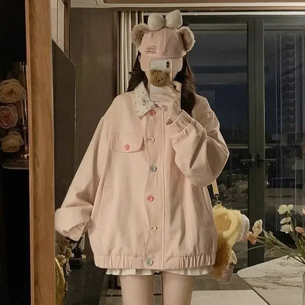 여성용 고급 자수 데님 프리미엄 시즌 빅사이즈 긴소매 스탠드업 칼라 레저 포켓 라펠 하이 자켓