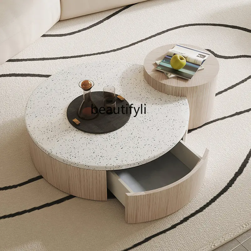 French Retro Terrazzo round Tea Table Simple Living Room Size round Combination Personality