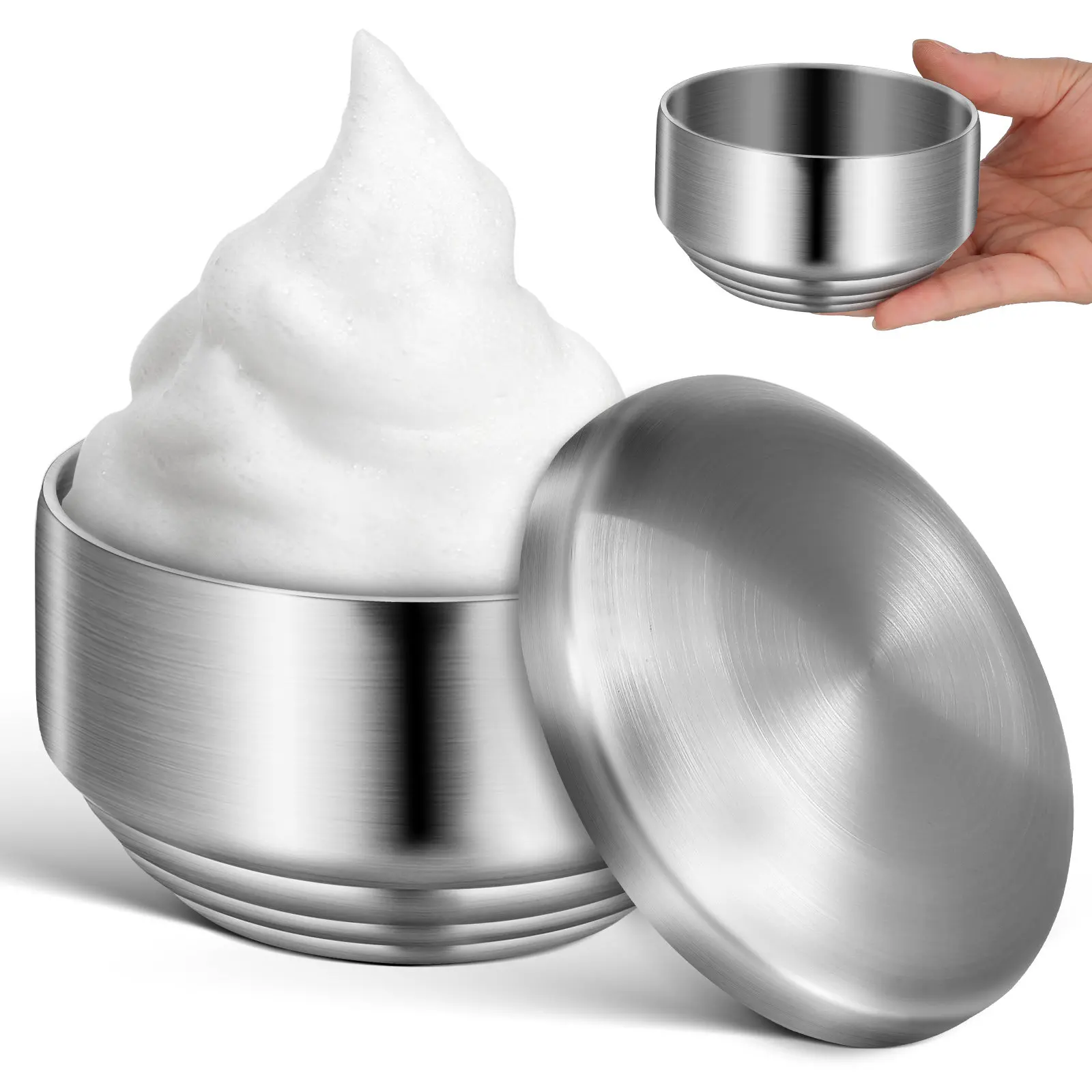 Stainless Steel Shaving Soap Bowl Lid Reusable Shave Cream Dish Men Shave Supply Household Shaving Tool Bathroom Decor