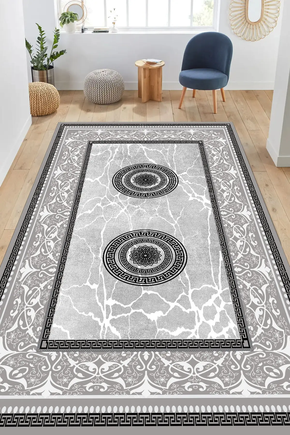 DOLBOVI gray floor white marble patterned carpet and runner (Dot/felt floor carpet)