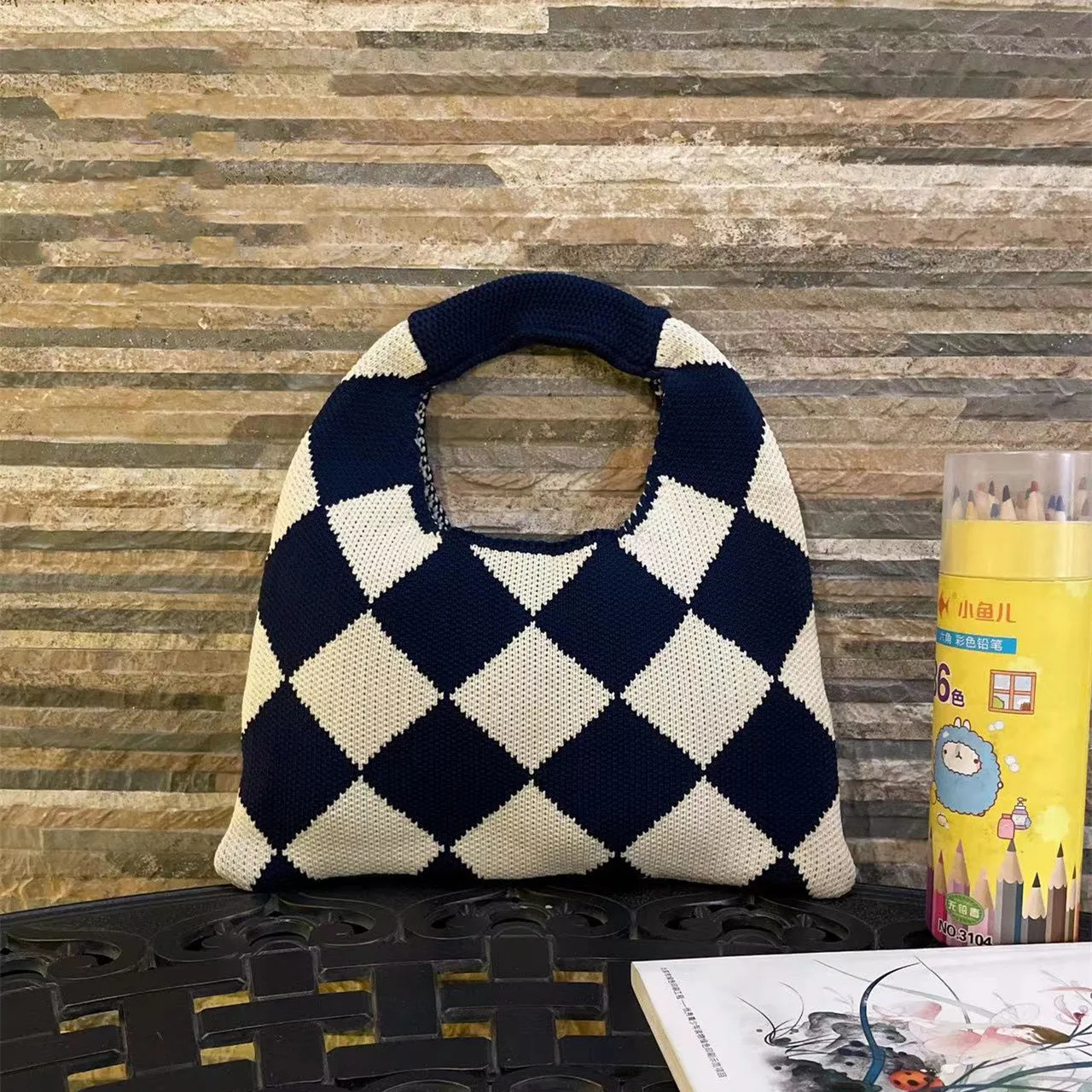 2022 Plaid Knitting Women Shoulder Bag Fashion Hollow Out Tote ladies Female Woven Shopper Wrist Purse Lady Crossbody Handbag