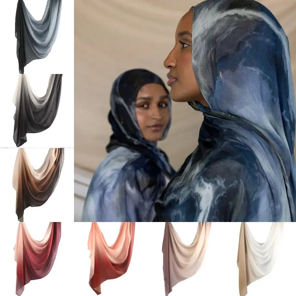 

Soft Hand-painted Gradient Long Scarf Cotton Modal Light Weight Woven Hijab Head Wrap 180×80cm Islam Scarf Four Seasons