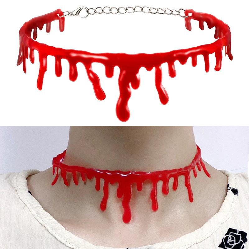 Halloween Dripping Blood Necklace Horror Vampire Bloody Choker Halloween Party Decorati Horror Props Kids Toy Gift Haunted House