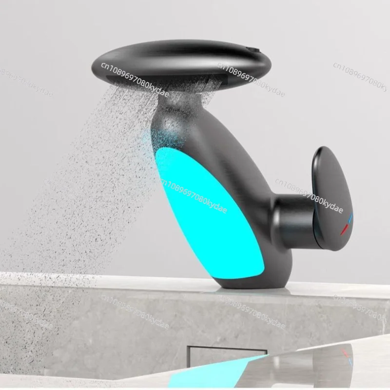 Creative Pull-out Design Basin Washbasin Faucet Hot And Cold All Copper Bathroom Four Function Atmosphere Light