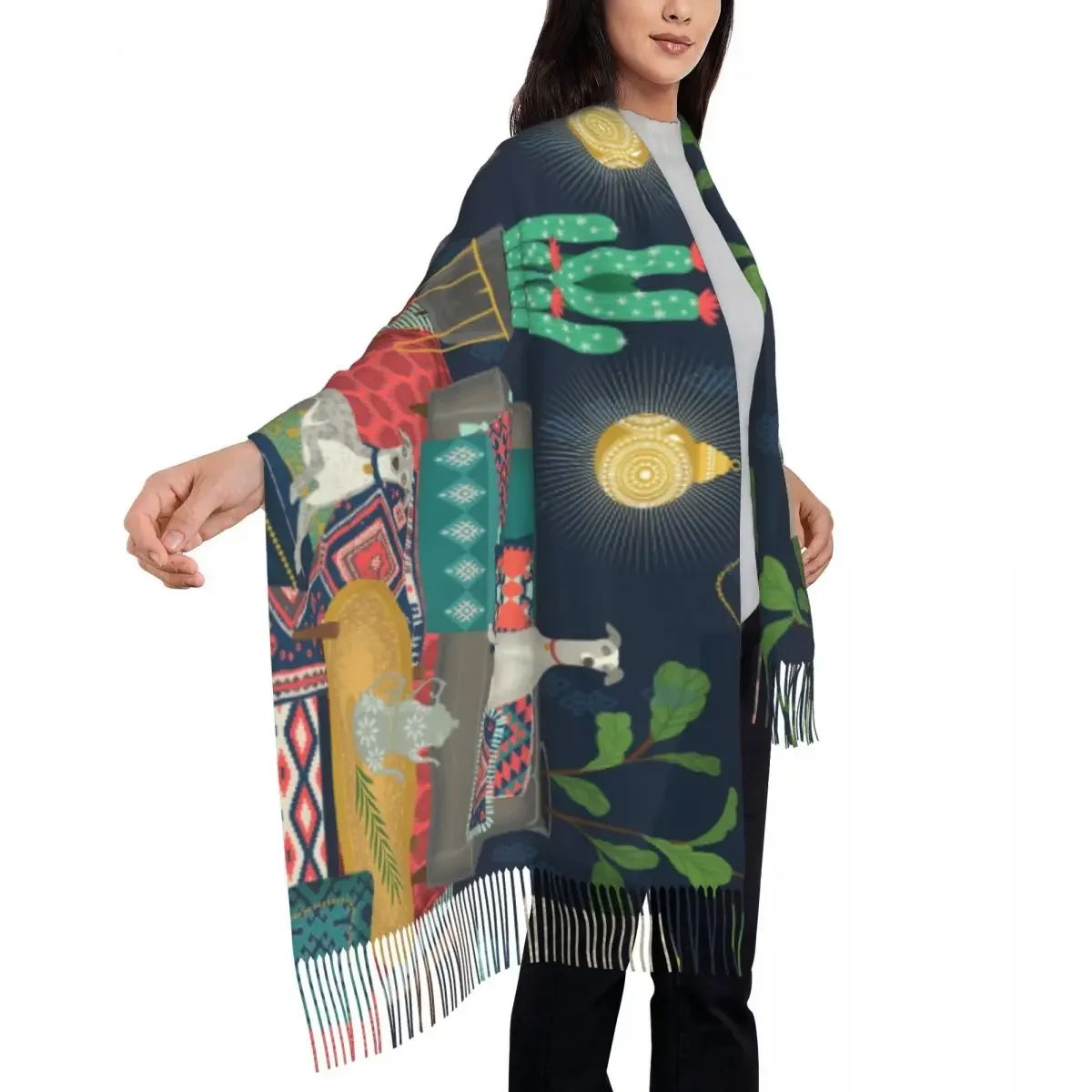 Bohemian Whippets Schal Wrap Frauen lange Winter warme Quaste Schal Unisex Boho türkischen Kelim Hund ethnischen Windhund Schals