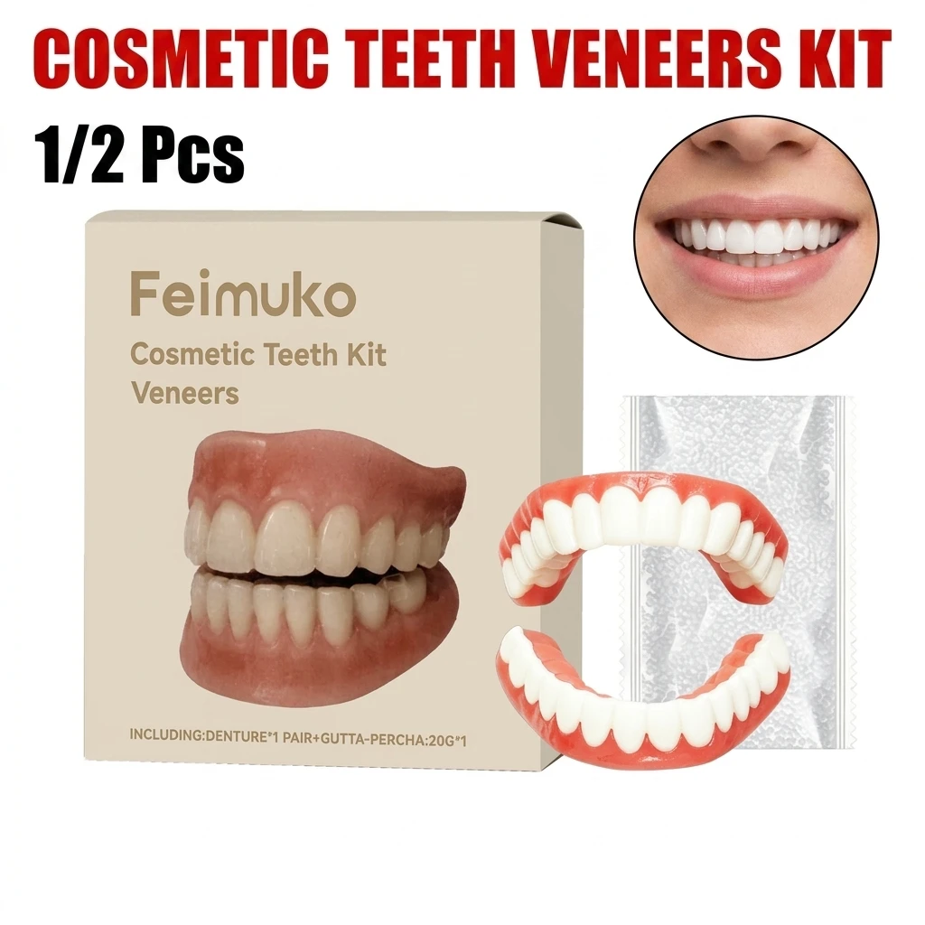Complete Set of High-end Silicone Dentures with Perfect Fit and Adjustable Dentures Confident Smile and Oral Care Reusable Teeth