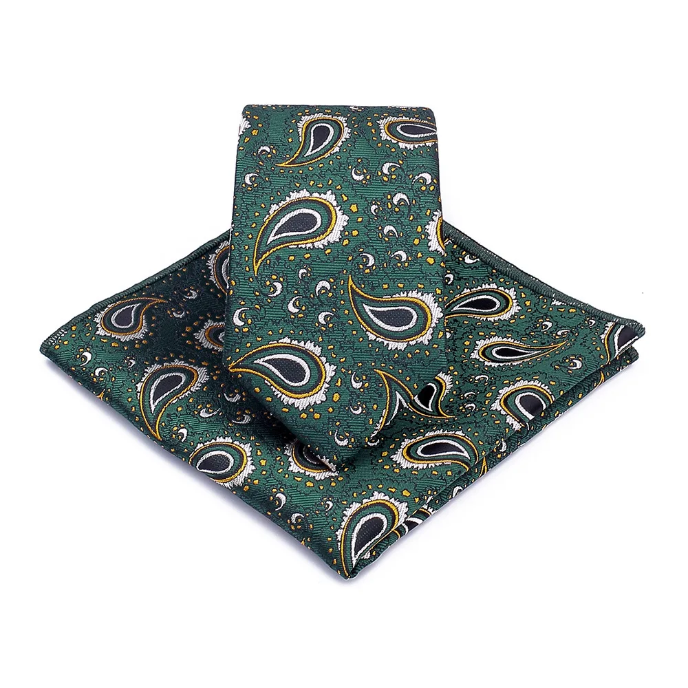 VEEKTIE Brand Pocket Square Set Fashion Neckties For Men 6cm Slim Hanky Handkerchief Paisley Floral Flower Green Blue Brown Suit