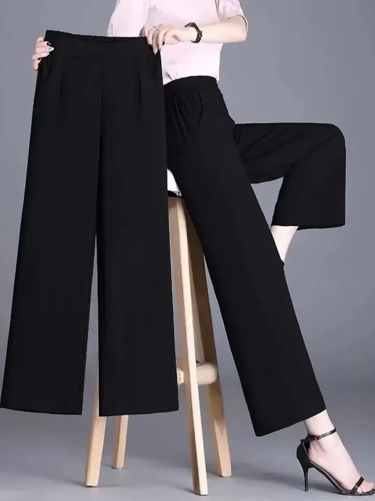 

Женские брюки с высокой талией и широкими штанинами, свободные повседневные прямые брюки длиной 7/8, утягивающие, узкие, больших размеров, в корейском стиле