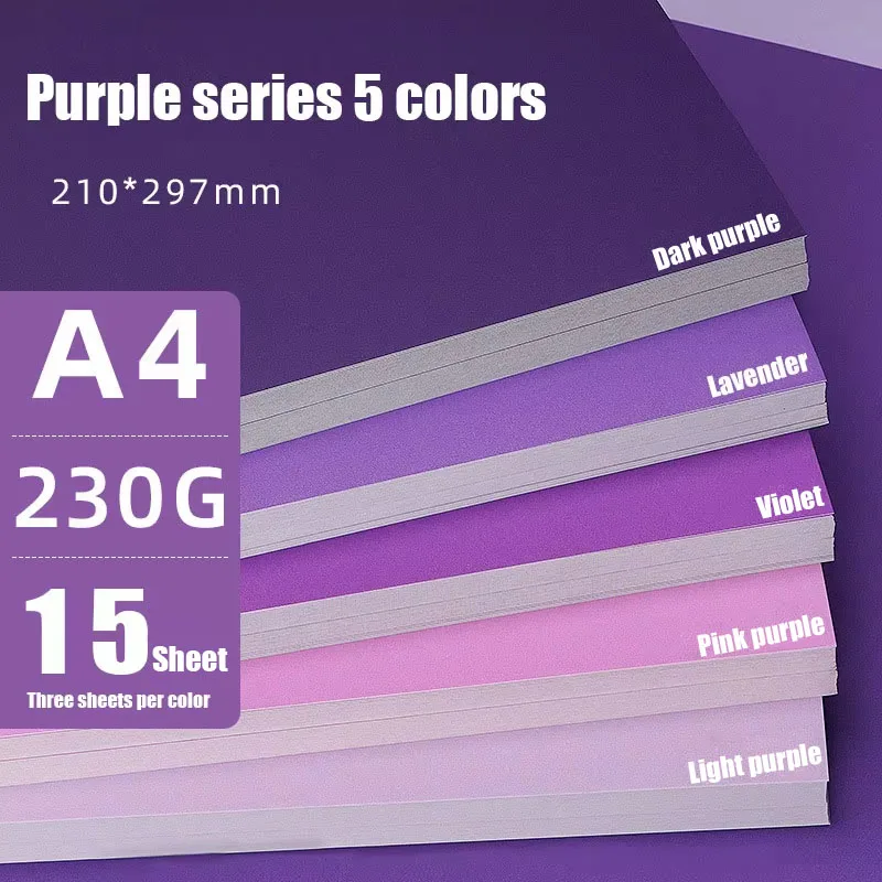 15 Sheets Assorted Purple Cardstock Printable A4 Color Paper 230gsm Suitable for Scrapbooking Card Making DIY Art Craft Supplies