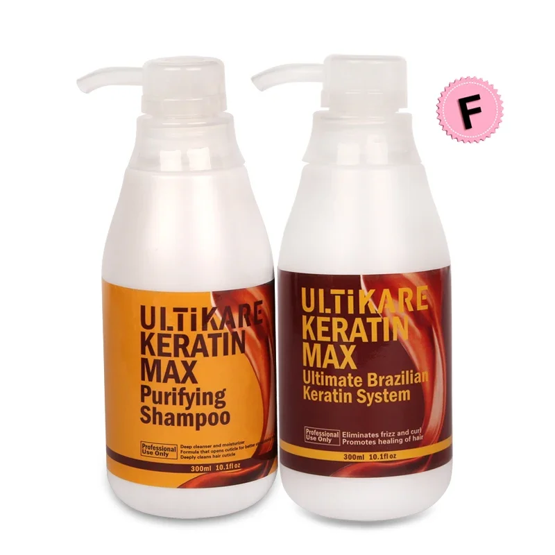 300ml Free Formalin Keratin Hair Treatment Straightening and 300ml Purifying Shampoo Straighten Smooth Repair Damage Hair