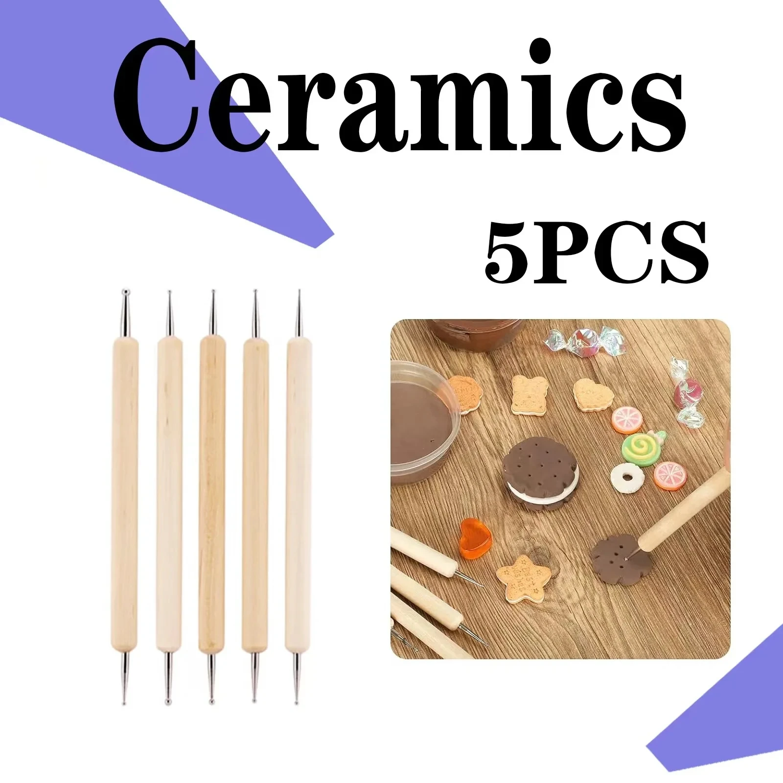 5/6Pcs DIY Wooden Nail Clay Sculpting Tools Pottery Ceramics Art Embossing Pens Ball Stylus Dotting Modeling Sculpt shape Tool