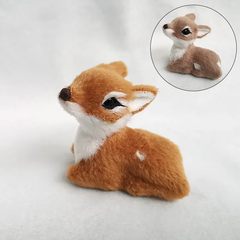 1PC Cute Simulation Lying Deer Christmas Ornaments Artificial Small Plush Animal Model Figurine Home Desktop Decoration Kid Gift