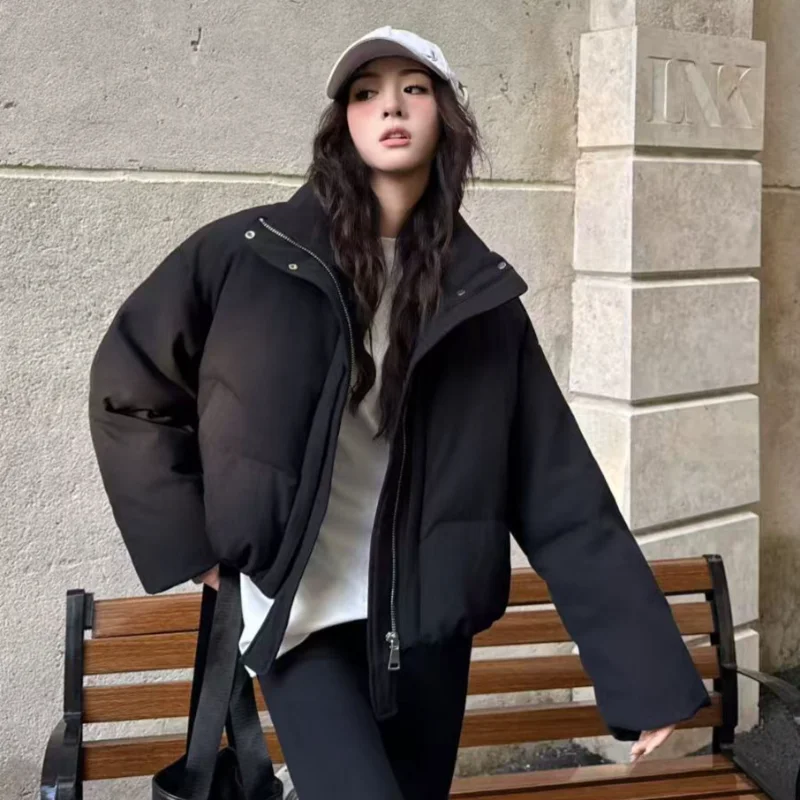 여성용 숏 다운 재킷 2025 겨울 패션 출퇴근 스타일 우아한 두꺼운 다용도 슬림 따뜻한 코트 트렌디
