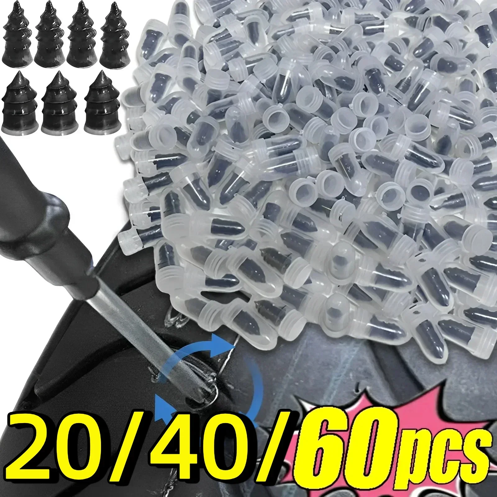 20/40/60pcs Vacuum Tyre Repair Nail Tire Puncture Screws Motorcycle Fitting Set Tubeless Wheel Repairs Punctures Kit Patches