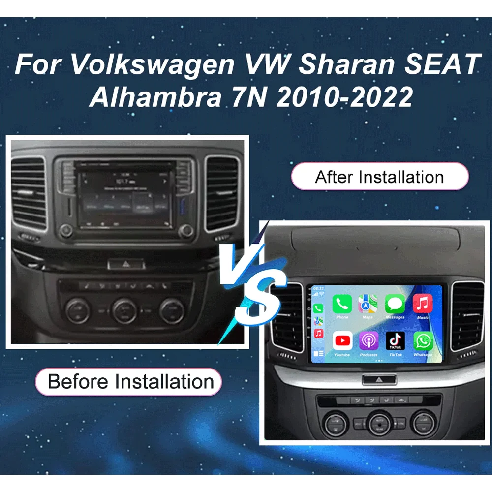 Car Radio Android Auto Stereo For Volkswagen VW Sharan SEAT Alhambra 7N 2010-2022 Multimedia Player GPS Carplay 4G BT Wifi Video