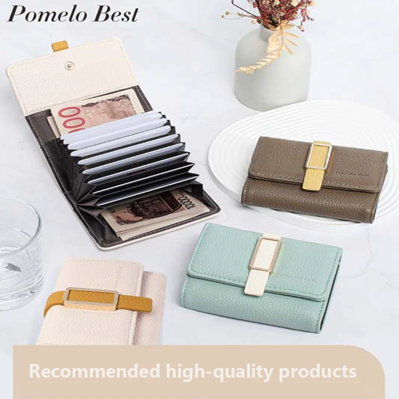 Pomelo Best Cartera corta plegable de color sólido, monedero plegable portátil, tarjetero para mujer, azul pizarra