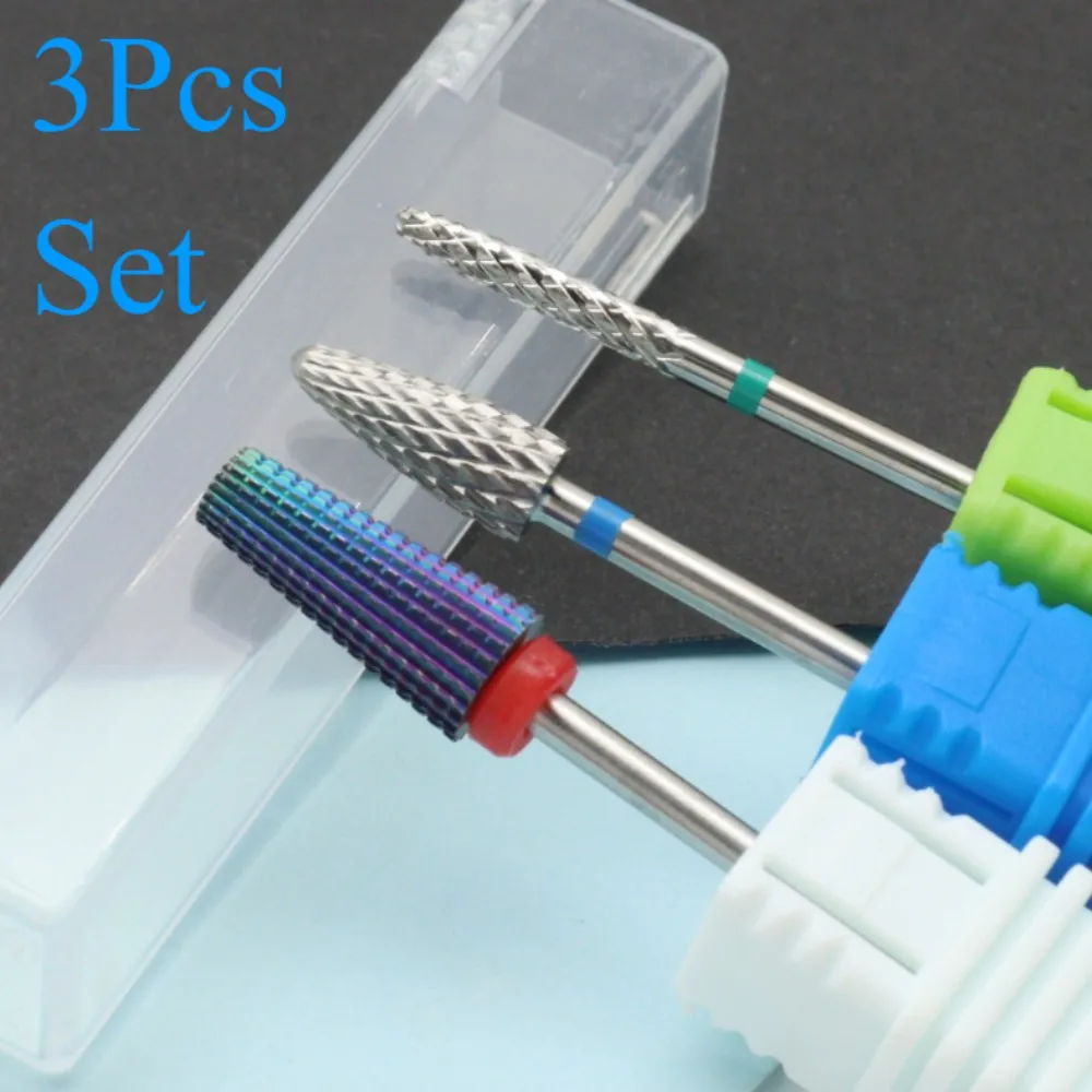 3Pcs Colorful Nail Drill Bits Set Fast Acrylic Remover 2.35mm Shank Manicure Pedicure Cuticle Tool for Electric Nail File Salon