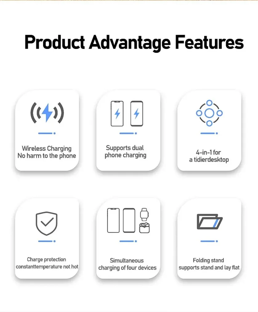 4-in-1 Dual-Handy-Ladestation für iPhone 17~12, Samsung S25, Xiaomi, Airpods Pro, Apple Watch 11~2, Magnetisches Schnellladen – Detail 2