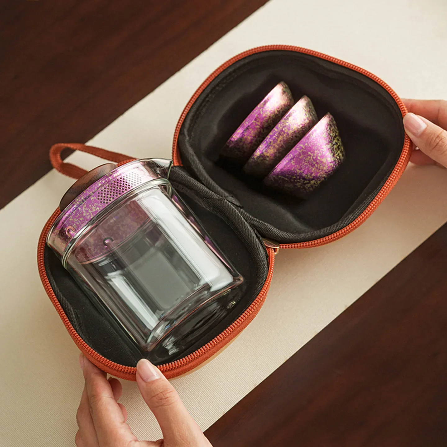 Purple Titanium Travel Tea Set Outdoor Portable Quick Cup Tea Water Separation Kung Fu One Pot Three Cups Unique Luxury Gift Set