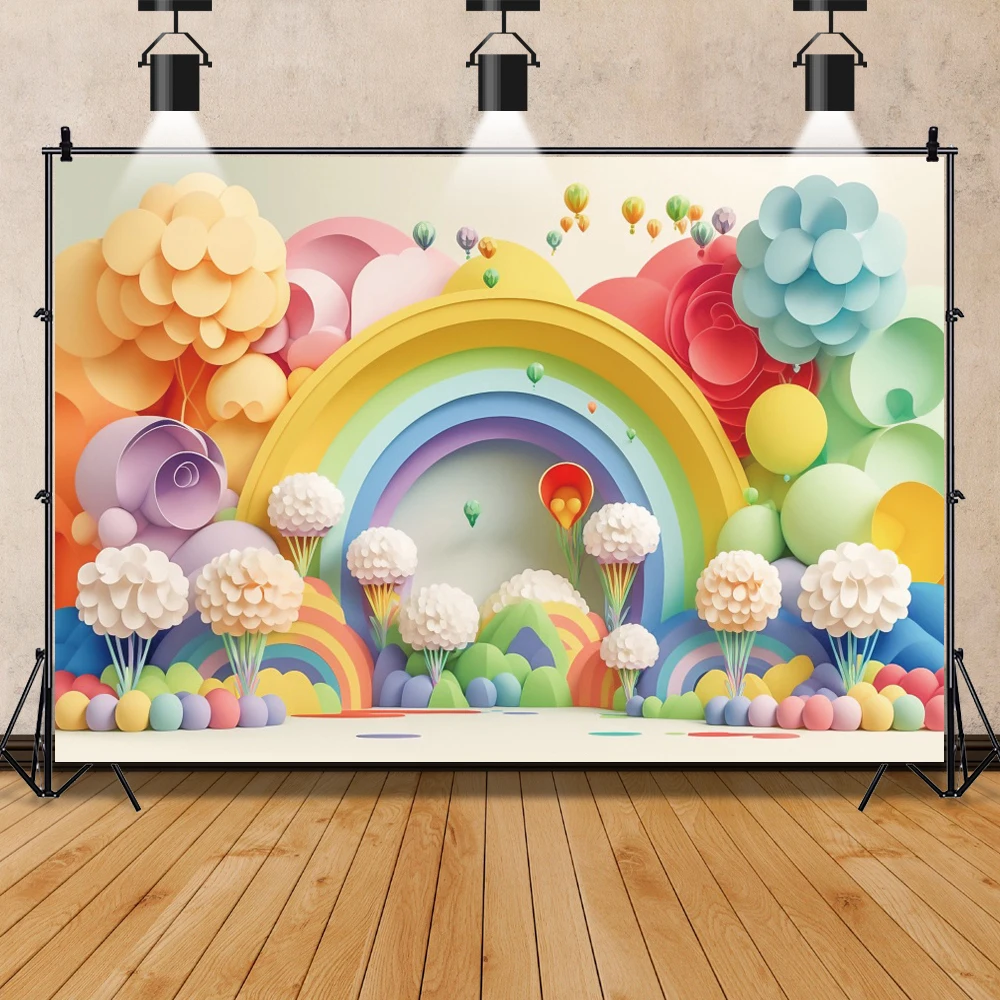 Fondo fotográfico con globos para fiesta de primer cumpleaños, telón de fondo con puerta arqueada, colorido, para recién nacido, Baby Shower y pastel