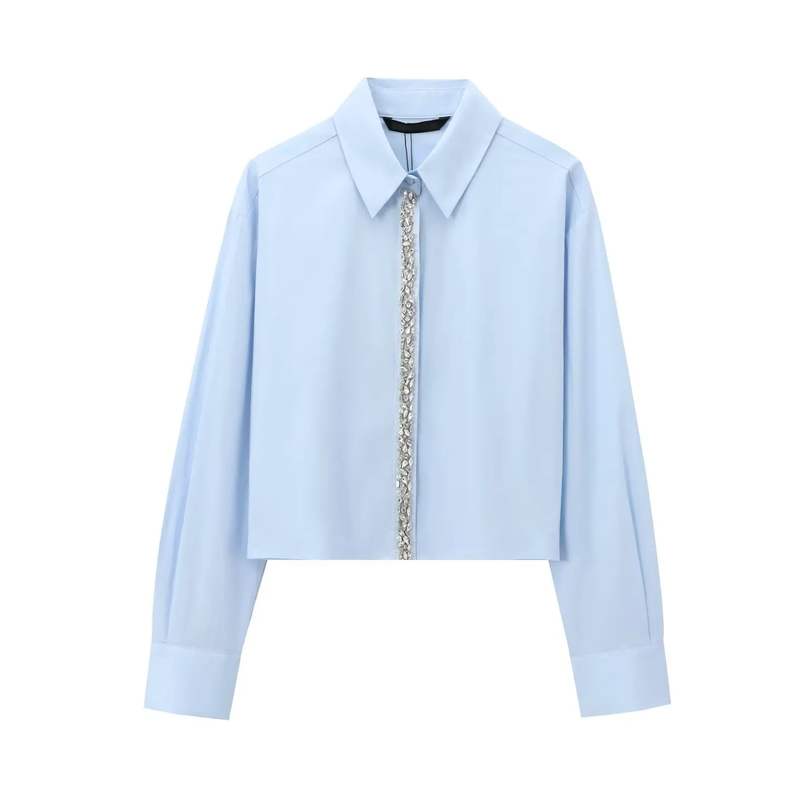 

Temperament Jewelry Decorative Poplin Long Sleeve Lapel Short Shirt Women's Clothing Slim Short Slim 2026 Spring New Retro Trend