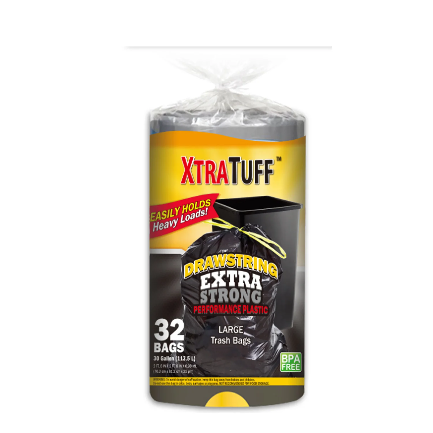 Xtratuff Tall Kitchen Trash Bags Drawstring 30 Gallon Garbage Bags Twist Tie Trash Bag 32 Count