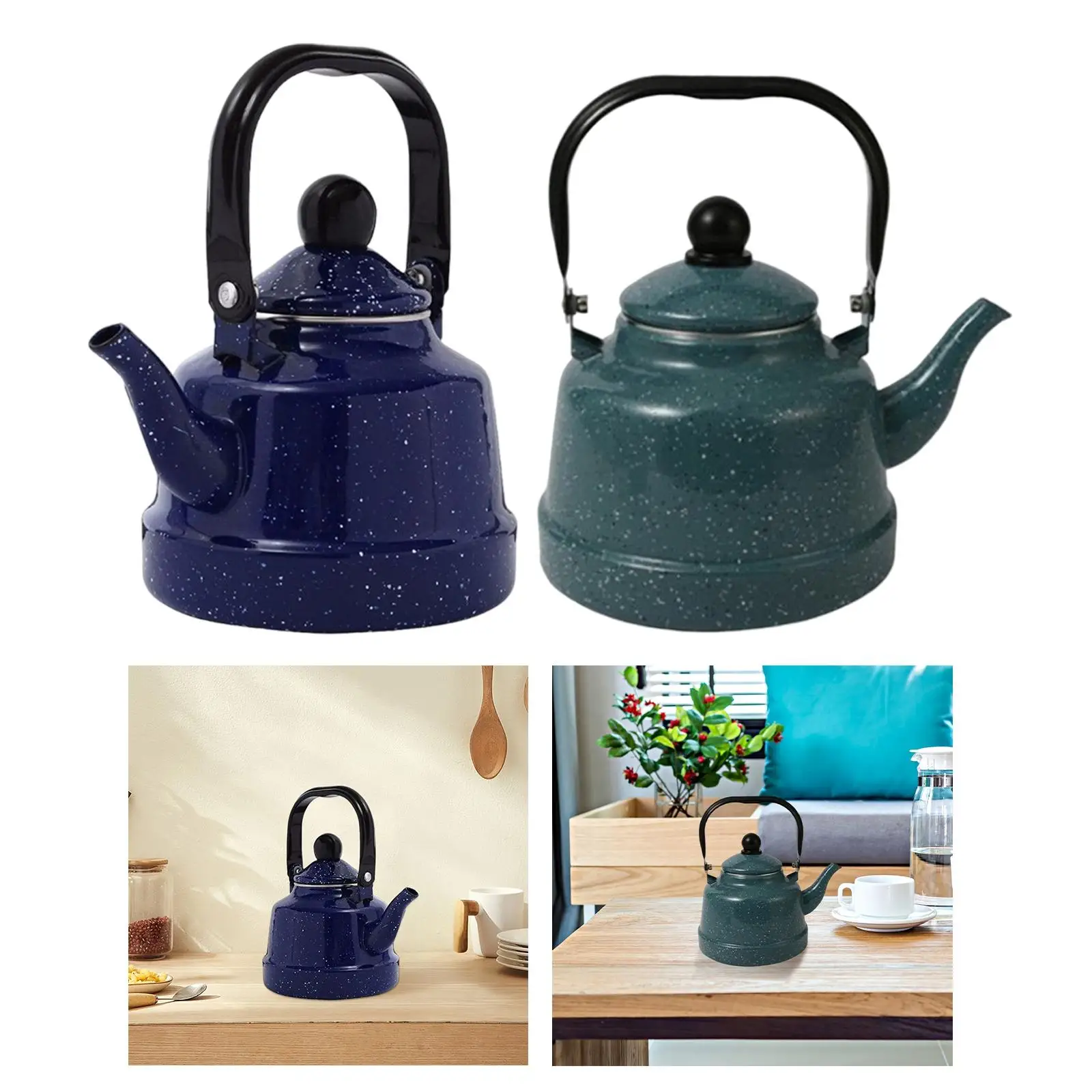 Classic Enamel Teapot 1700ml with Steel Handle Boil Water Glazed Hot Water Boiling Pot Water Kettle Enamel Kettle for Home