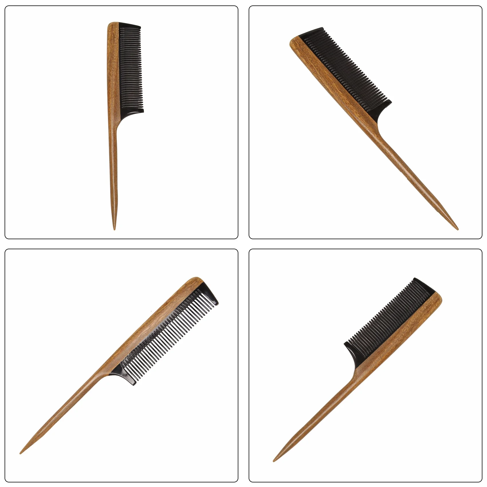 ABHU 헤어 빗 - 천연 미세 이빨 나무 꼬리 빗 - 정전기 방지 퍼플 하트 우드 빗 (검은 뿔 이빨 포함)