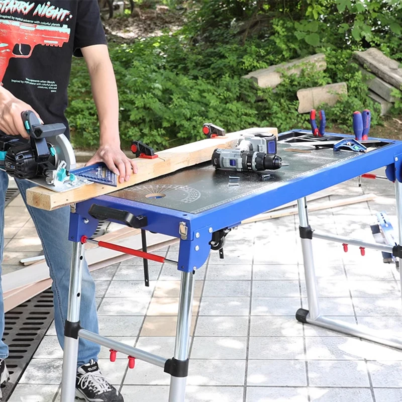 Suporte para serra de esquadria 5 em 1, bancada portátil, mesa de trabalho dobrável rápida com suporte removível para serra de esquadria, pernas ajustáveis em altura