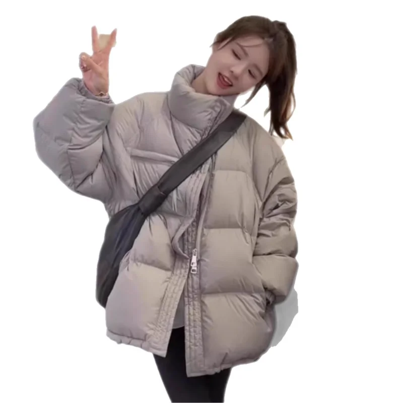 Damen-Winter-Daunenjacke im neuen Stil, Stehkragen, übergroß, verdickt, modisch, locker sitzend, High-End-Mantel im Brotstil
