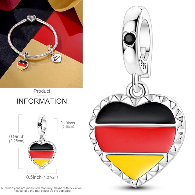 925 Sterling Silver Flag Charms - Brazil Spain Mexico American UK Design Golden Trophy Camera for DIY Jewelry Necklace Anniversa