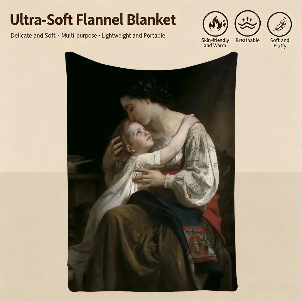 artist W-William Adolphe Bouguereau-u Throw Warm Soft Flannel Blanket, Multi-use for Sofa Bed Camping Travel Nap