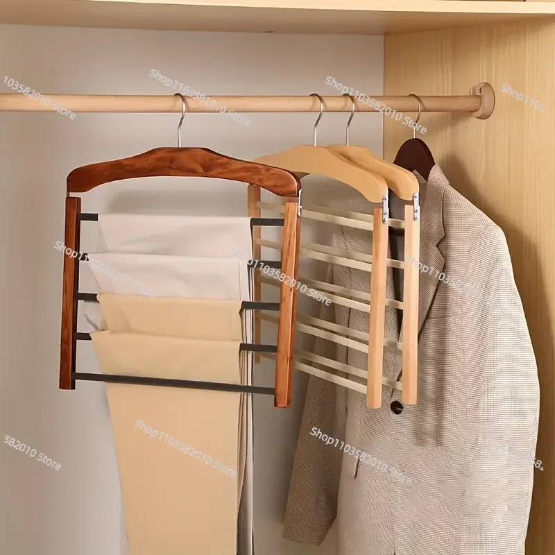 1pc Wooden Multi-Tier Non-Slip Trouser Rack, Space-Saving Clothes Drying Rack & Wardrobe Closet Organizer