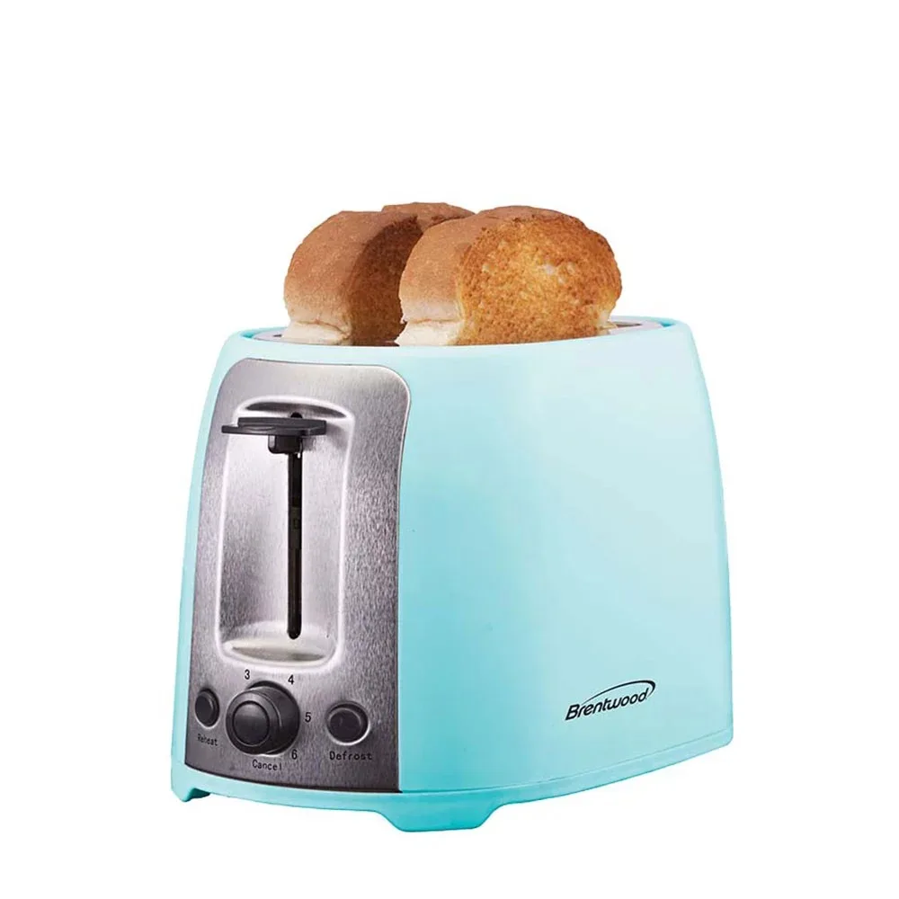 Cool Touch 2-Slice Toaster, Slots Extra Wide, 6-Setting, Browning Knob, Reaquecer, Descongelar, Cancelar Botões, Azul