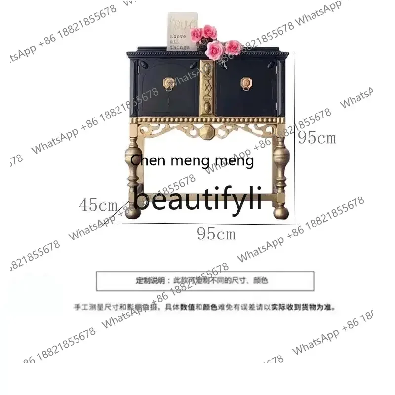 French retro carved home entrance cabinet American  light luxury living room decorative cabinet art high-end foyer cabinet