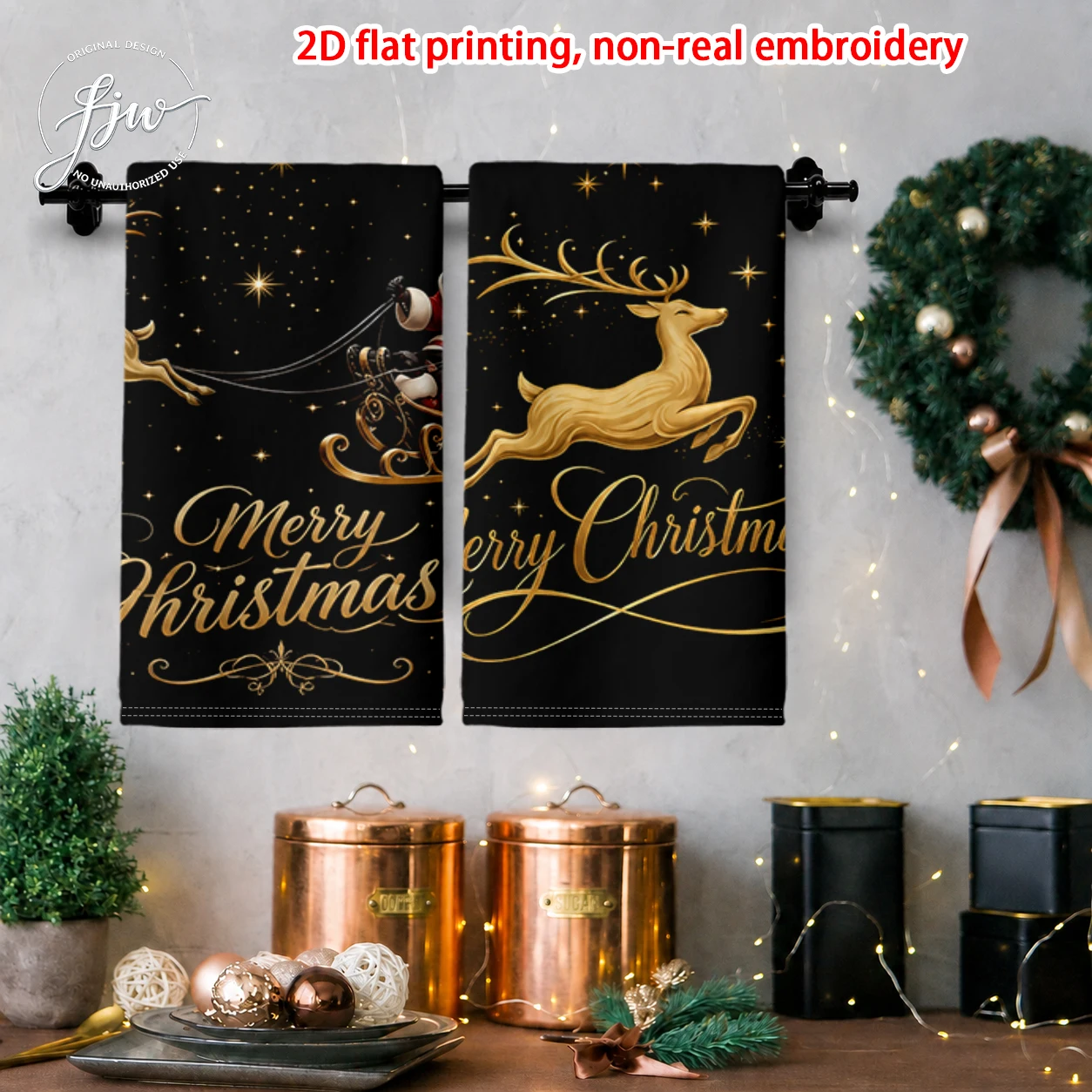 2pcs Christmas Kitchen Towels Set of 2 Festive Holiday Printed Dish Towels for Xmas Home Decor
