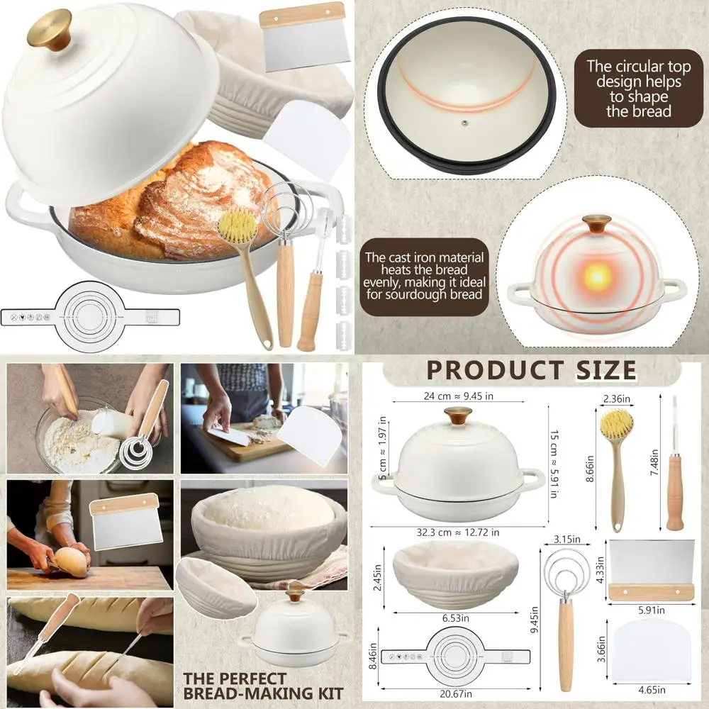 

Enameled Cast Iron Dutch Oven with Lid for Sourdough Baking, 8-Piece Set, Ideal for Bread Proofing and Baking, Oven-Safe Cooking