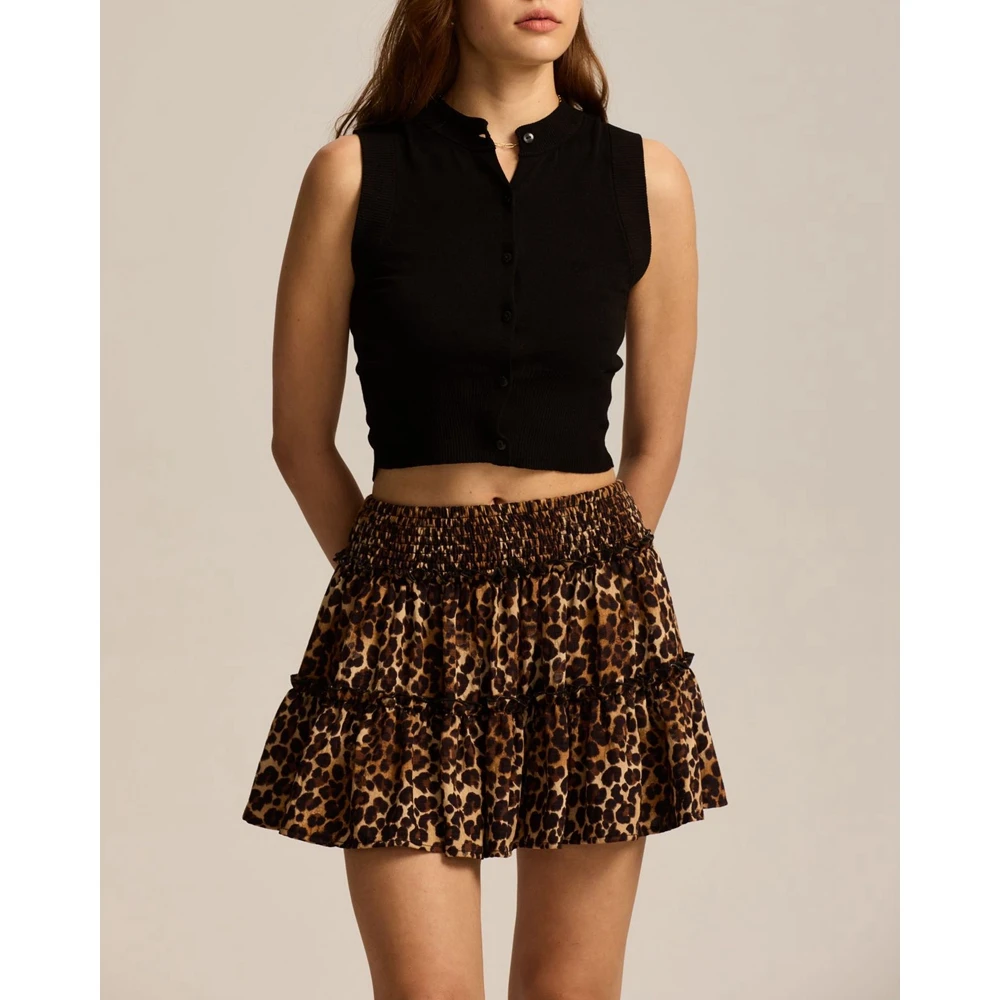 2025 Leopard Print High Waist Elastic Skirt with Built-in Shorts Mini Skirt Women's Fashion High Quality Shirred Skirt Pants
