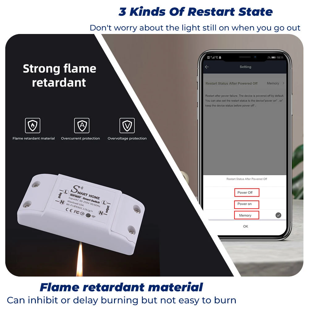 Tuya APP Wireless Switch Remote Control Lamp WIFI+433MHz On-Off Device Smart Home Mini Module with Voice Timing Controller