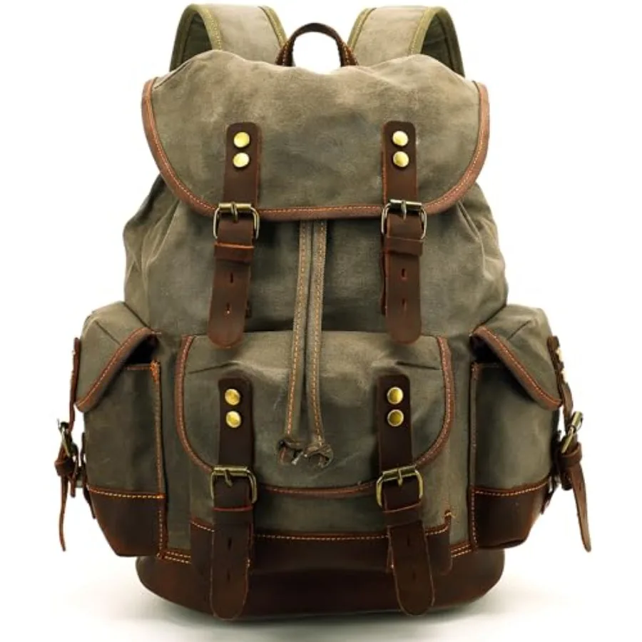 

Vintage Canvas Leather Backpack: Spacious Durable Rucksack for Men and Women, Perfect for Travel and College Life - M86