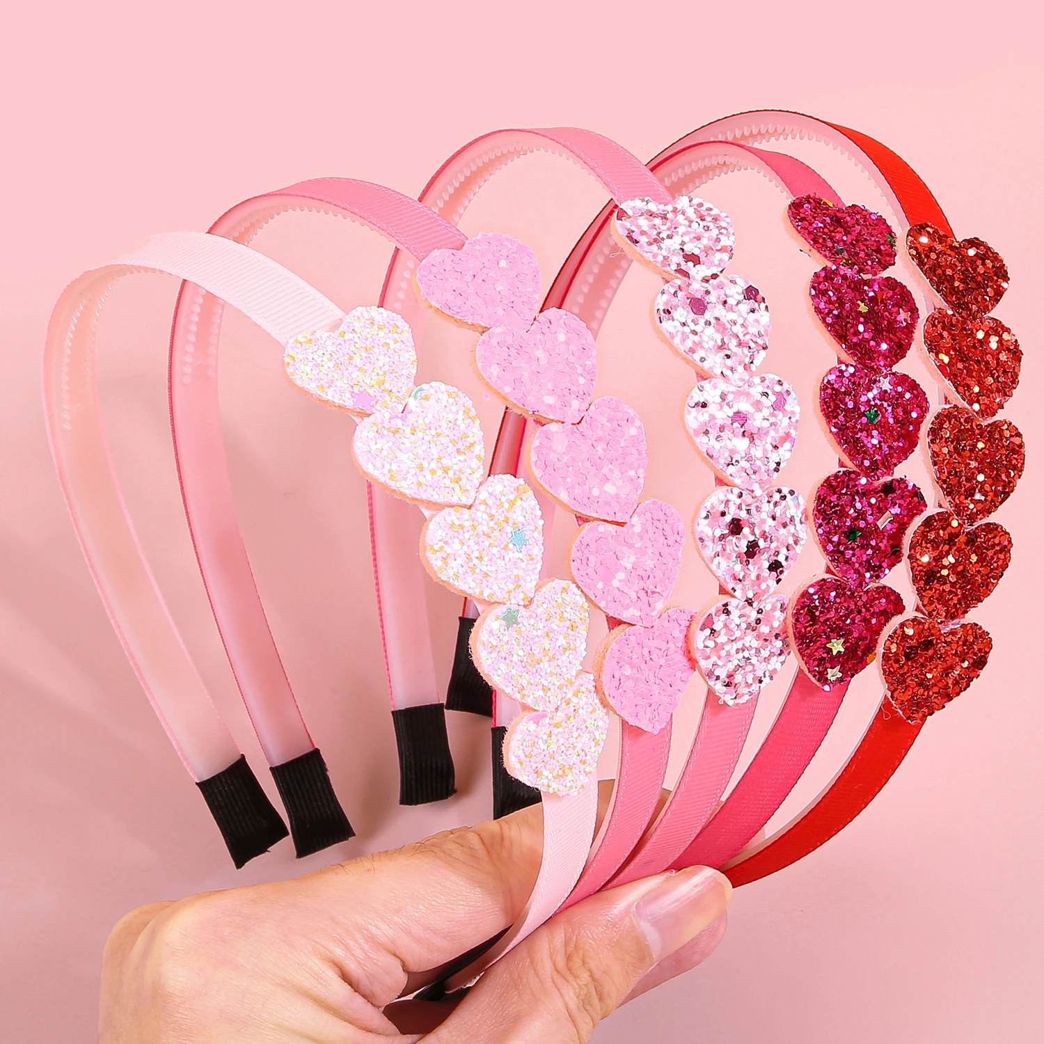 5/10pcs Glitter Sequin Heart Love Headband For Girls Cute Romantic Plastic Teeth Hair Hoop For Kids Women Daily Hair Accessories