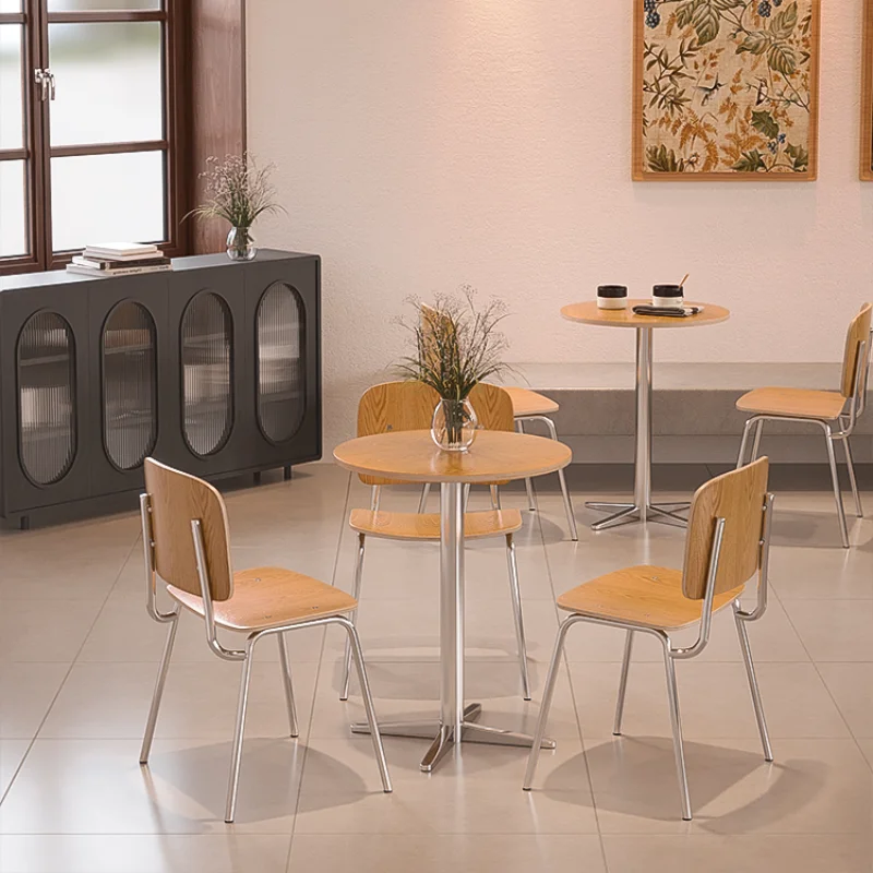 

Snack milk tea shop stainless steel chair cafe table and chair combination western restaurant burger dessert small round table