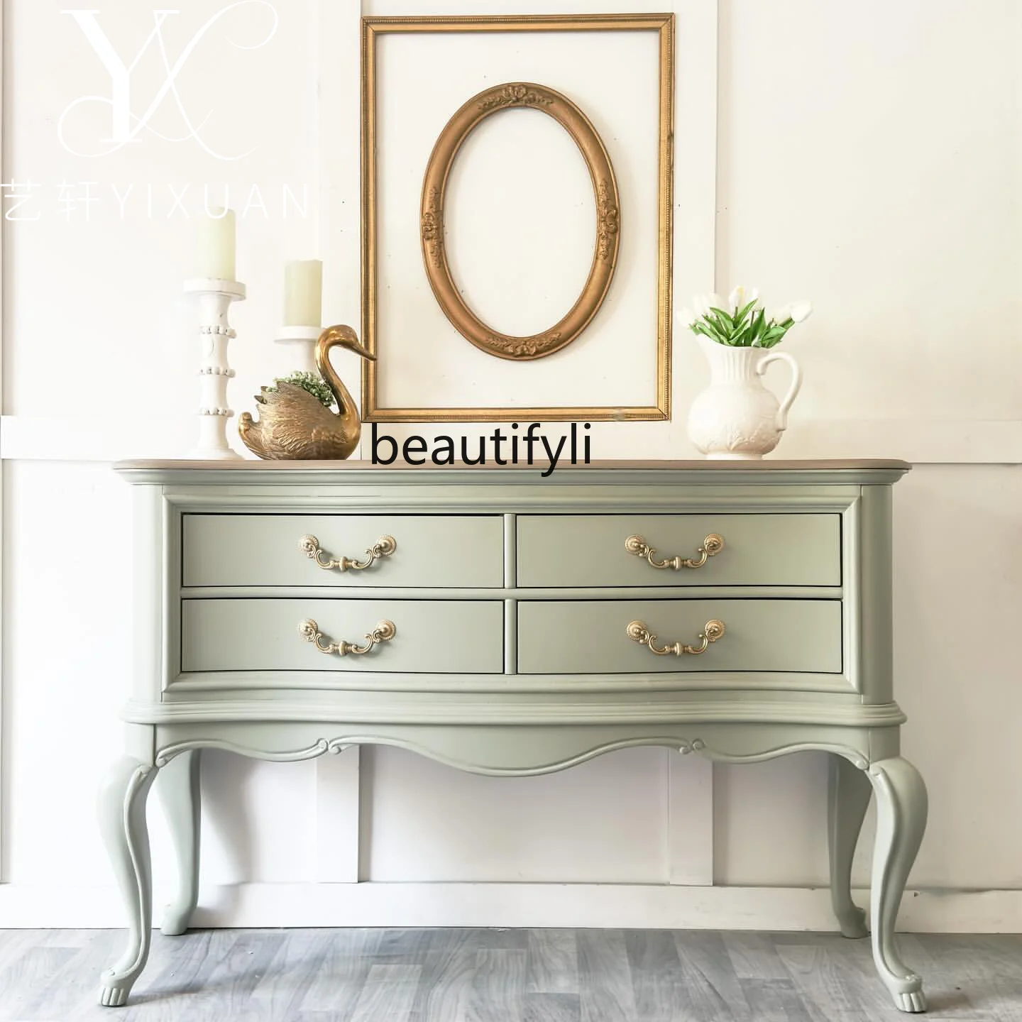 

French-style Solid Wood Sideboard American Modern Minimalist Living Room Home Entrance Storage Cabinet