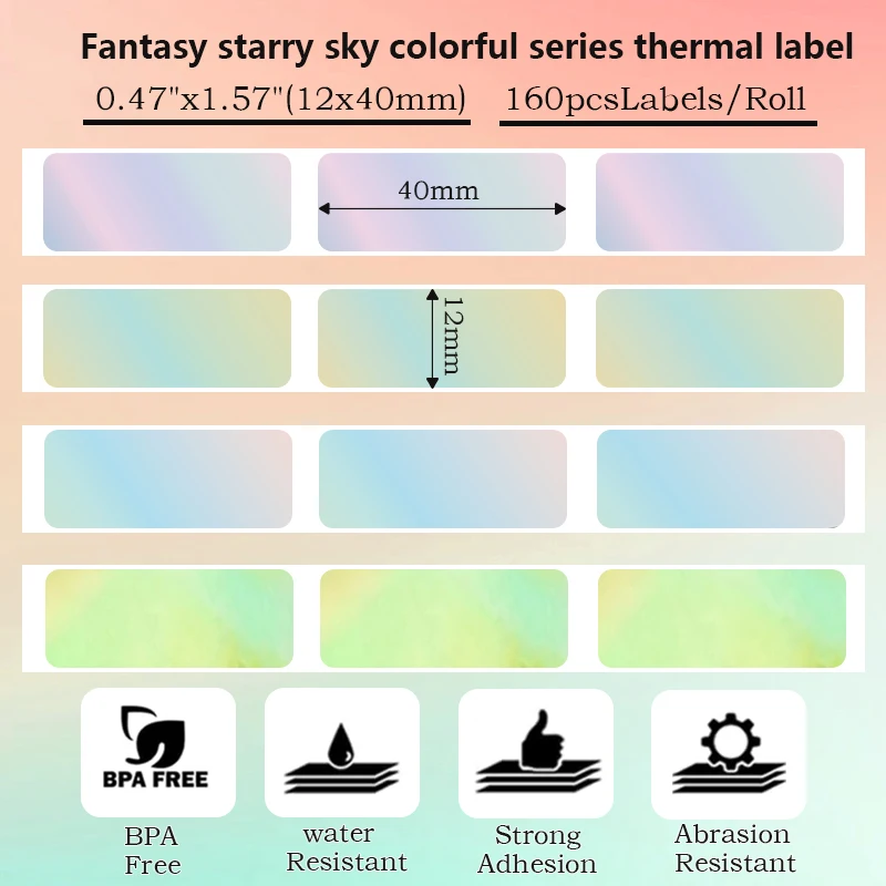 3 لفات حورية البحر ملونة متدرجة صغيرة ذاتية اللصق ملصقات حرارية 12x40 مللي متر متوافقة مع Phomemo D30 D35 marklife p12/p15