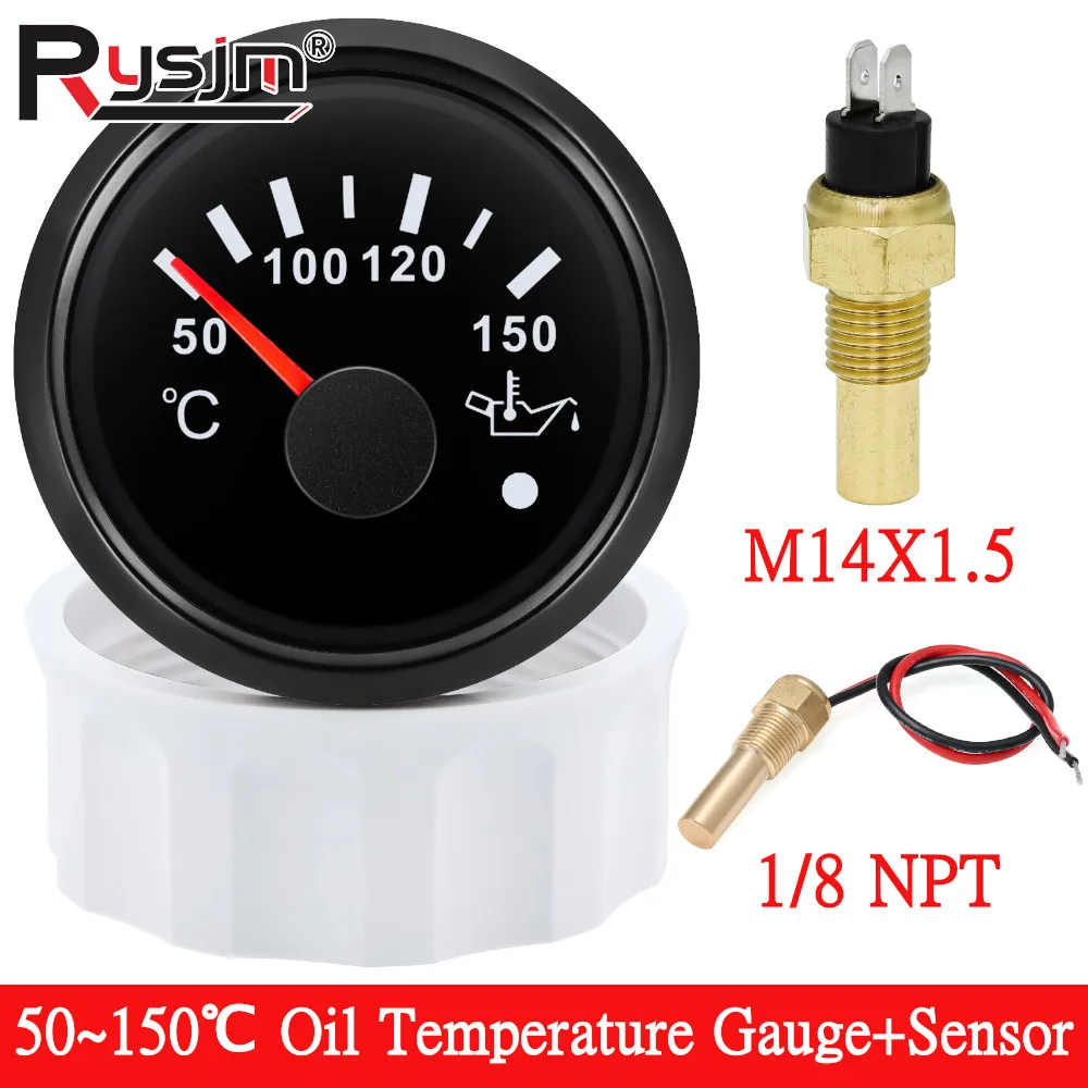 

Датчик температуры масла с красной подсветкой 2 дюйма, 52 мм, 50–150 ℃ С сигнализацией измеритель температуры масла + датчик 1/8NPT M14X1,5 для морской лодки 9-32 В